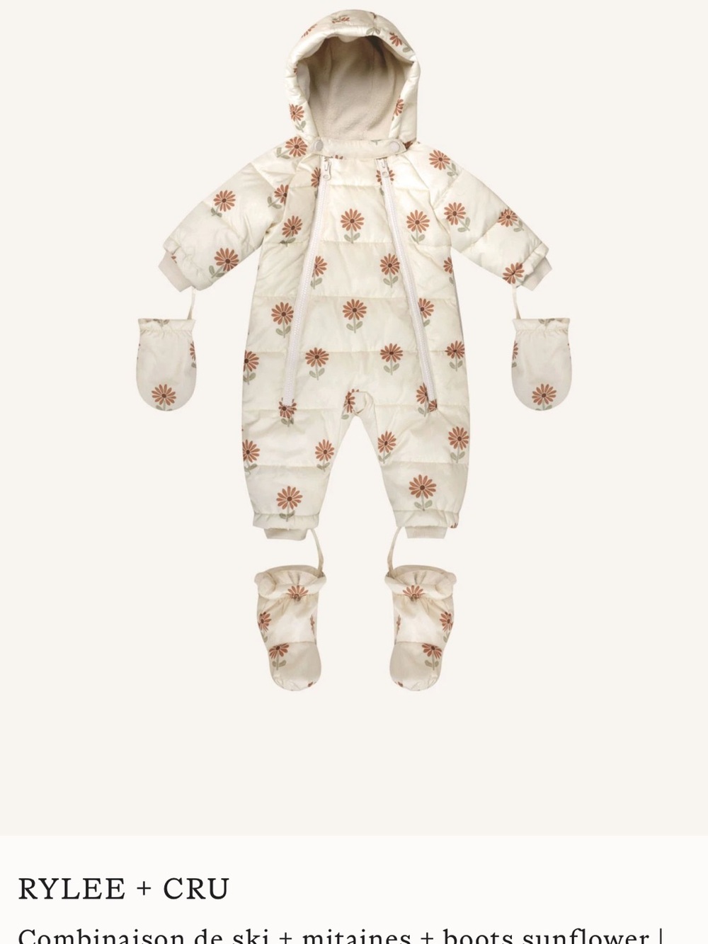 Rylee + Cru Cream Sunflower Quilted Hooded One-Piece